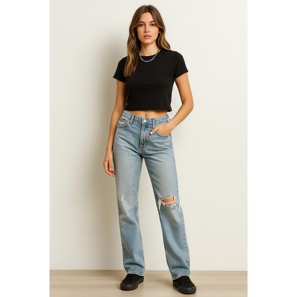 Free People We The Free Distressed Straight Leg Jeans Women’s 26 Light Wash - Picture 1 of 7